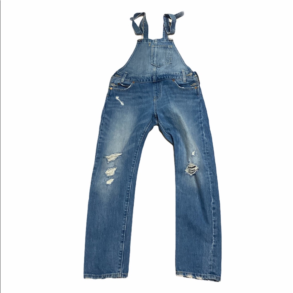 Levi's Mid-Dark Wash Denim Distressed Overall Jean